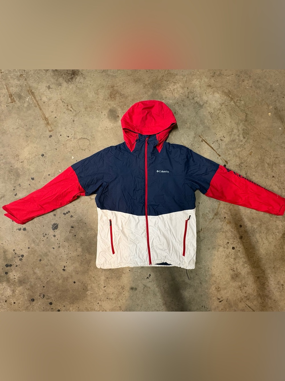 Columbia Men’s Colorblock Winter Jacket in Navy, Red, White